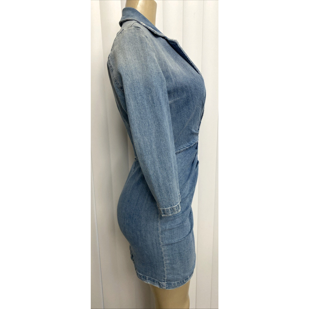 Retrofete Willa Mini Dress Light Blue Stone 3/4 Sleeve Notch Lapel Snap S - Picture 12 of 16